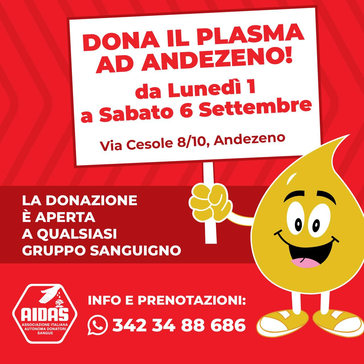 Donazione Plasma Andezeno a Settembre